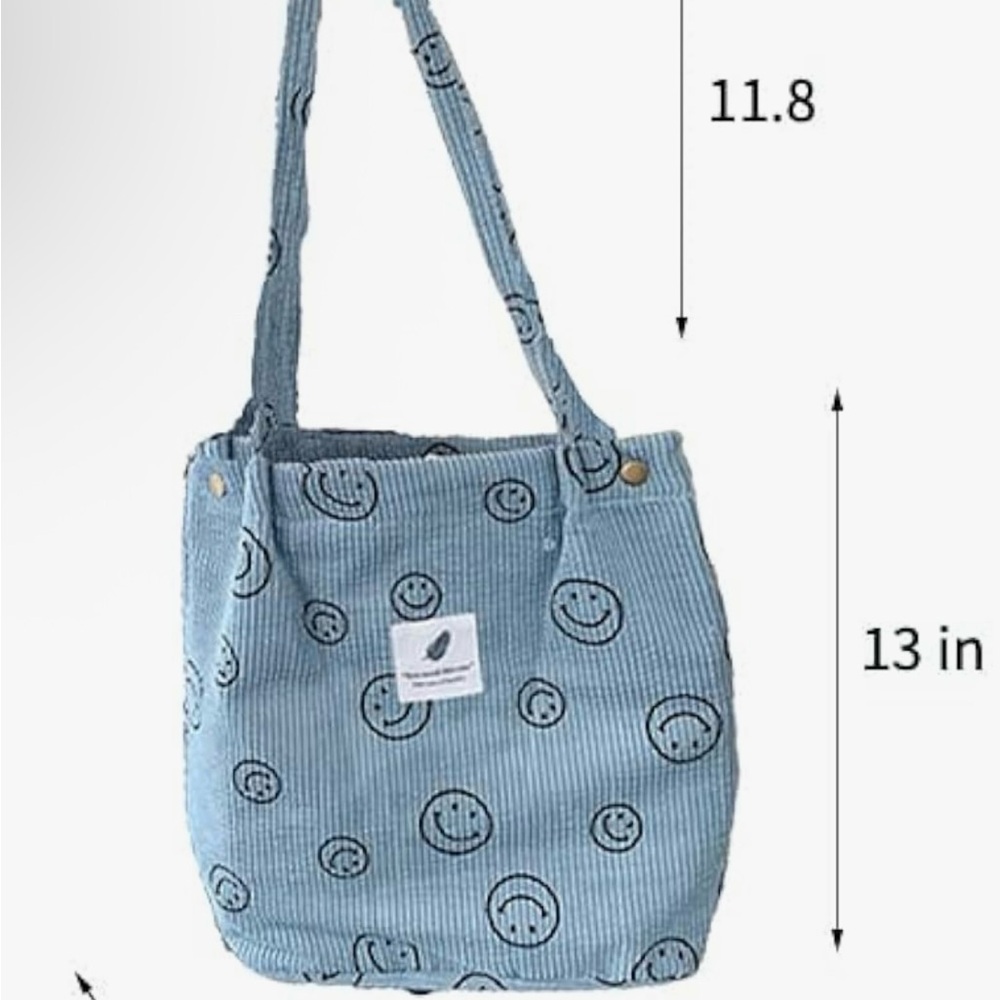Pink Corduroy Smiley Face Tote Bag - Picture 12 of 13